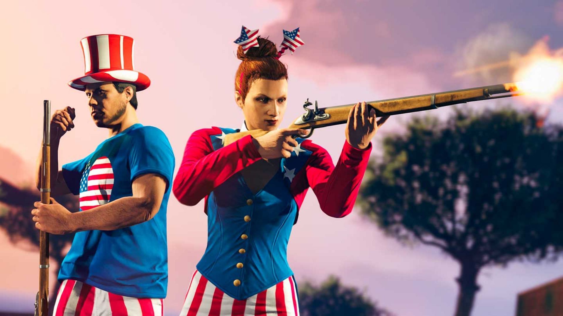 GTA 5 Online characters wielding the Musket (Image via Rockstar Games)
